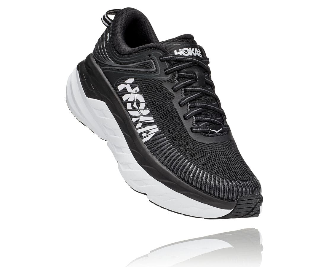 Hoka One One Bondi 7 Damen Breite Laufschuhe Schwarz / Weiß | (DE-3096YDOWM)